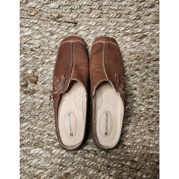 Naturalizer Fanner Slip On Leather Suede Casual Brown Flats Mules Women's 9 M - Picture 8 of 10